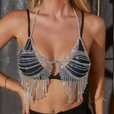 CUIER Sexy Rhinestones Bra Chain Body Harness Top Dance for Women
