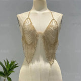 CUIER Sexy Rhinestones Bra Chain Body Harness Top Dance for Women
