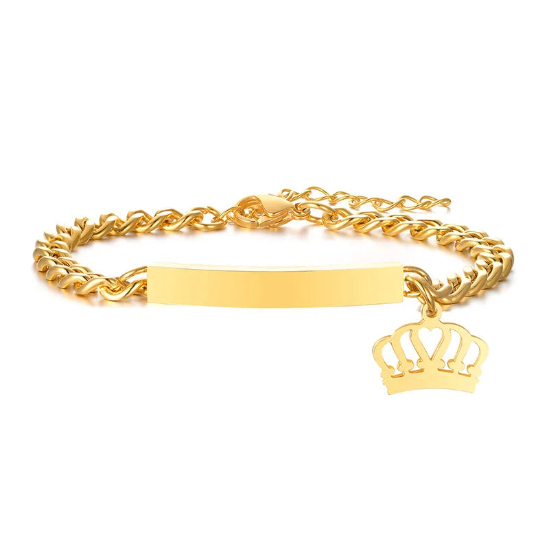 Crown ID Bar Bracelet Personalized Women Wristband