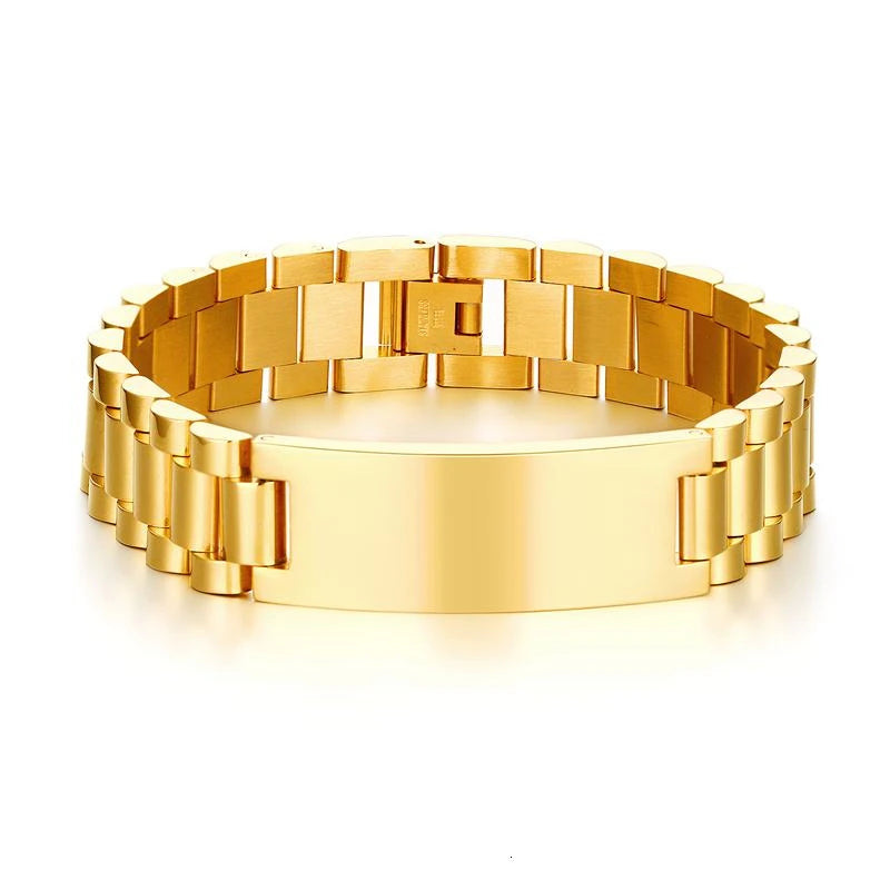 Men's Chain Link ID Bracelet Stainless Steel Personalized Tag Pulseras