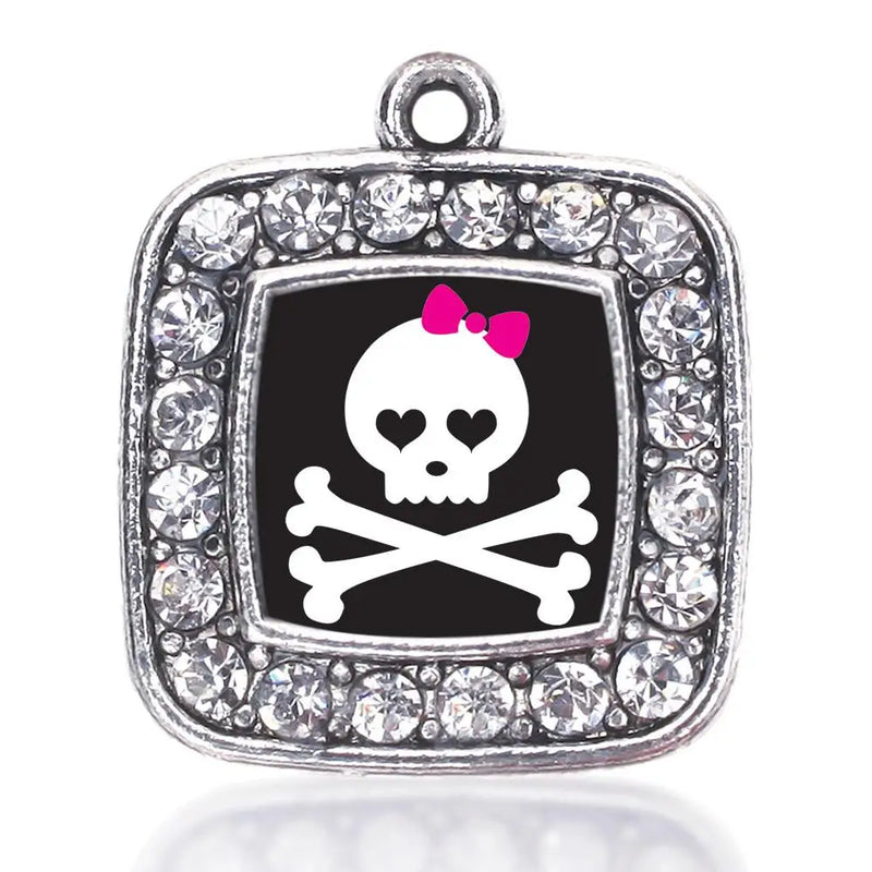 Skull & Crossbones Square Charm Antique Silver Plated Jewelry
