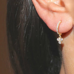 Three Stone Dangle Charm Earrings Vermeil 925 Sterling Silver