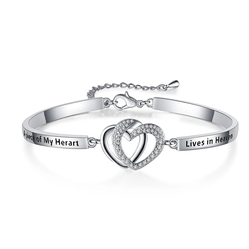 Double Heart Bracelet for Women, CZ Silver Bangle, Gift for Her