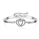 Double Heart Bracelet for Women, CZ Silver Bangle, Gift for Her