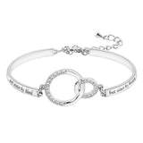 Double Heart Bracelet for Women, CZ Silver Bangle, Gift for Her