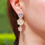 CWWZircons Cluster Flower Dangle Earrings CZ886