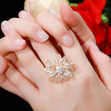 CWWZircons Flower Statement Big Plated Women Finger Rings