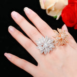 CWWZircons Flower Statement Big Plated Women Finger Rings