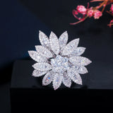 CWWZircons Flower Statement Big Plated Women Finger Rings