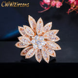 CWWZircons Flower Statement Big Plated Women Finger Rings
