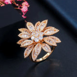 CWWZircons Flower Statement Big Plated Women Finger Rings