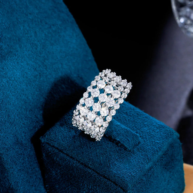 CWWZircons 5 Layers CZ Paved Adjustable Tennis Ring Wedding Party Gift R274