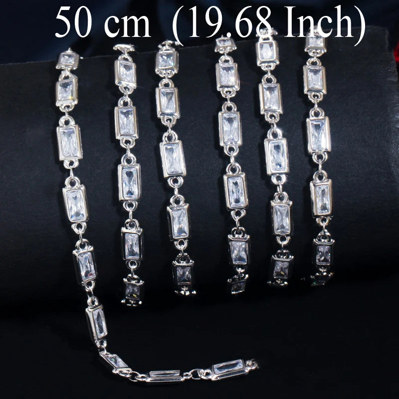 CZ Yellow Square Zirconia Stone Link Chain Necklace Bracelet DIY Jewelry D007