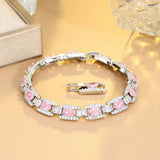 CWWZircons 5A Pink CZ Cuban Chain Link Bracelet for Women CB308