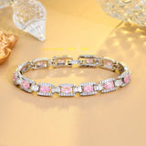 CWWZircons 5A Pink CZ Cuban Chain Link Bracelet for Women CB308