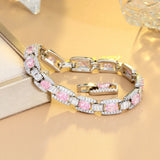 CWWZircons 5A Pink CZ Cuban Chain Link Bracelet for Women CB308