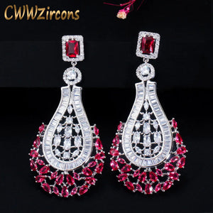 CWWZircons 70mm Red CZ Earrings Vintage Wedding Bridal Party Jewelry CZ664