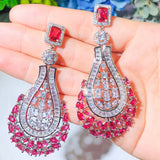 CWWZircons 70mm Red CZ Earrings Vintage Wedding Bridal Party Jewelry CZ664