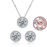 CWWZircons 925 Silver Zircon Stud Earrings Necklace Set