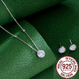 CWWZircons 925 Silver Zircon Stud Earrings Necklace Set