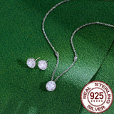 CWWZircons 925 Silver Zircon Stud Earrings Necklace Set