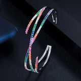 CWWZircons Rainbow CZ Wide Bracelet Bangle for Women BG033