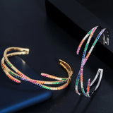 CWWZircons Rainbow CZ Wide Bracelet Bangle for Women BG033