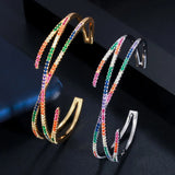 CWWZircons Rainbow CZ Wide Bracelet Bangle for Women BG033