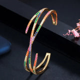 CWWZircons Rainbow CZ Wide Bracelet Bangle for Women BG033