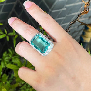 CWWZircons Big Green CZ Rectangle Ring for Women R206