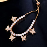 Adjustable CZ Dangle Butterfly Charm Tennis Bracelet