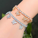 Adjustable CZ Dangle Butterfly Charm Tennis Bracelet