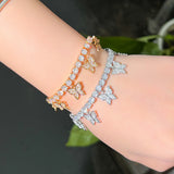 Adjustable CZ Dangle Butterfly Charm Tennis Bracelet