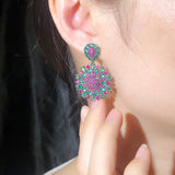 CWWZircons Hot Pink CZ Drop Flower Party Earrings