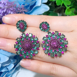 CWWZircons Hot Pink CZ Drop Flower Party Earrings