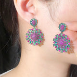 CWWZircons Hot Pink CZ Drop Flower Party Earrings