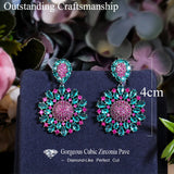 CWWZircons Hot Pink CZ Drop Flower Party Earrings