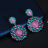 CWWZircons Hot Pink CZ Drop Flower Party Earrings