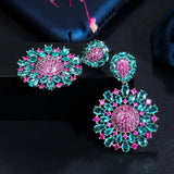 CWWZircons Hot Pink CZ Drop Flower Party Earrings