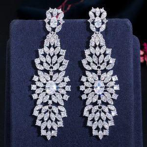 CZ Wedding Prom Jewelry Long Dangling Earrings for Brides