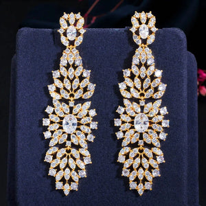 CZ Wedding Prom Jewelry Long Dangling Earrings for Brides