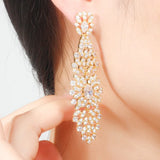 CZ Wedding Prom Jewelry Long Dangling Earrings for Brides