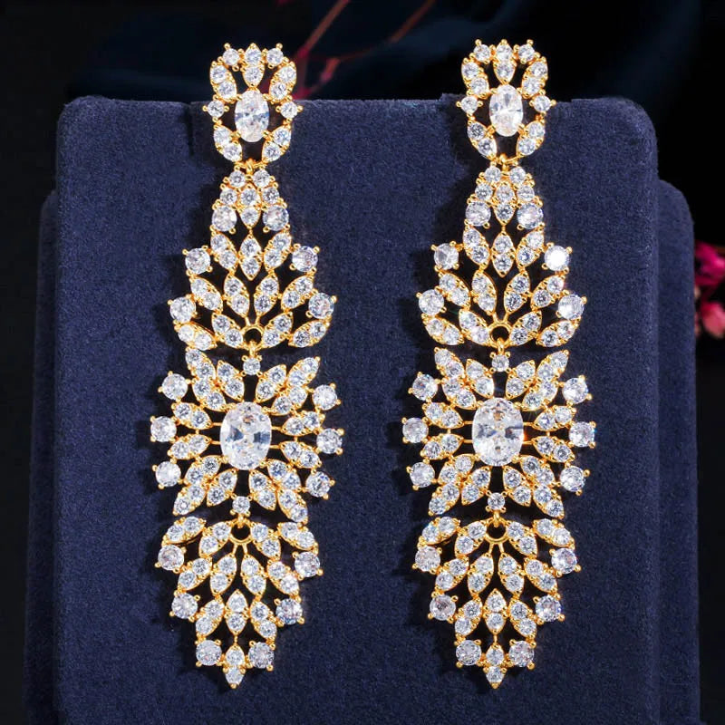 CZ Wedding Prom Jewelry Long Dangling Earrings for Brides
