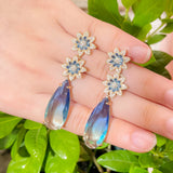 CZ Flower Water Drop Earrings for Women Wedding Bridal Gift