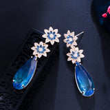 CZ Flower Water Drop Earrings for Women Wedding Bridal Gift