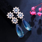 CZ Flower Water Drop Earrings for Women Wedding Bridal Gift