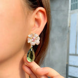 Pink CZ Dangle Drop Long Flower Earrings for Women Wedding CZ935