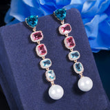 CZ Crystal Dangle Pearl Earrings for Women CZ880