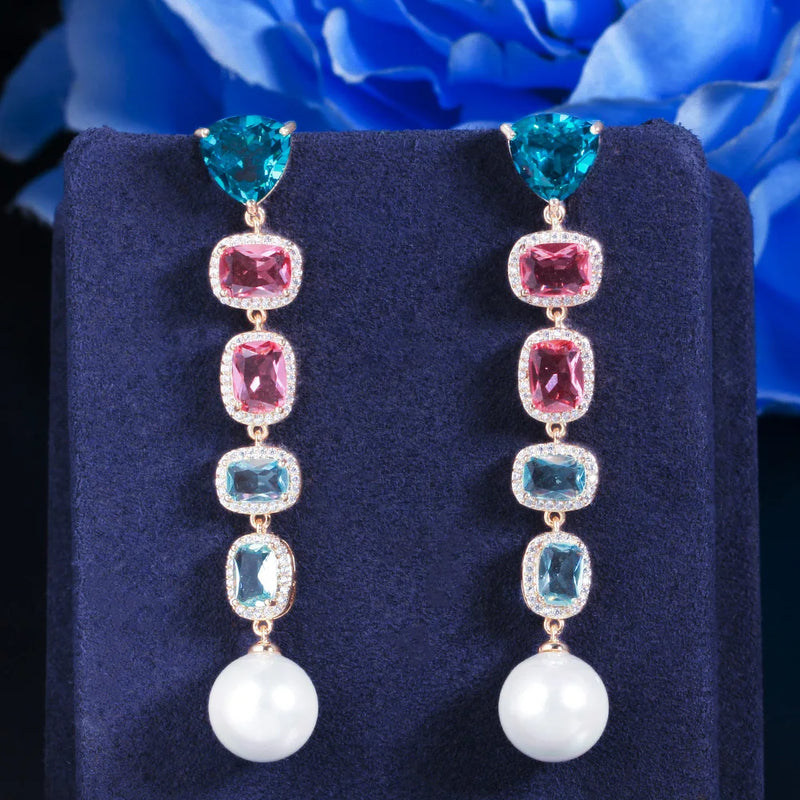 CZ Crystal Dangle Pearl Earrings for Women CZ880