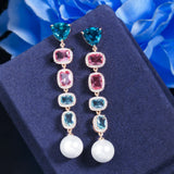 CZ Crystal Dangle Pearl Earrings for Women CZ880